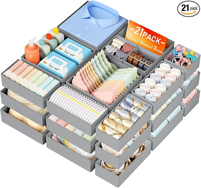 DIMJ Drawer Organizer Clothes Storage - 21 Pack Baby Dresser Organizer for Nursery Closet Organization, Fabric Drawer Organizer Bins for Underwears Socks Bras, Foldable Storage Dividers for Bedroom