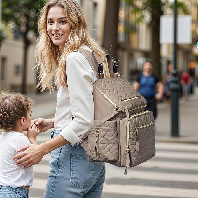 Omanmoli Diaper Bag Backpack Baby Large Travel Work School Backpack for Women with 17 Bag Organizers,4 Insulated Pockets,Portable Changing Pad,Stroller Buckles,Brown
