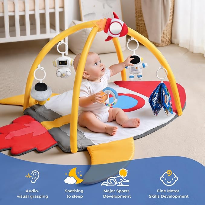 IPOZITO Baby Play Gym & Activity Mat for Sensory Development, Baby Tummy Time Play Mat to Improve Motor Skills and Visual Tracking， Newborn Infant Baby Essentials Gift
