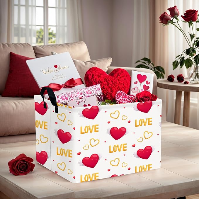 ASKETAM Valentine's Day Basket Gift for Empty Cute Heart Large Storage Bin for Kid and Baby Room Décor (Love Wings Red Heart)