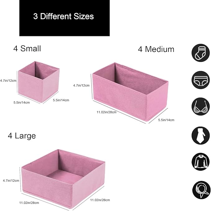 COSDACE Drawer Organizer,12Pcs Dresser Drawer Organizers Foldable Closet Organization and Storage Dividers for Underwear, Sock, Baby Closet Organizer(Pink)