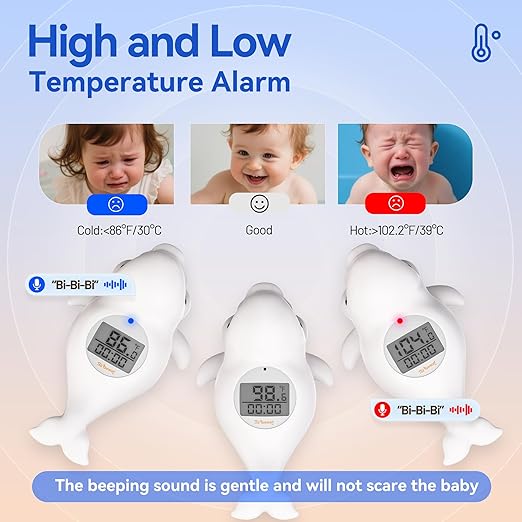 Doli Yearning Baby Bath Thermometer for Newborn & Infant - Floating Digital Water Temperature Monitor with Timer & LCD Display - Safe Bathing Essentials for New Moms