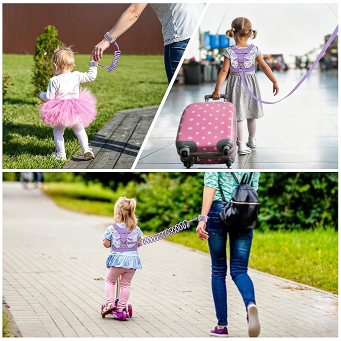 Toddlers Leash + Anti Lost Wrist Link Child Kids Safety Harness Kids Walking Wristband Assistant Strap Belt for Girl Pink Christmas Gift (Purple)