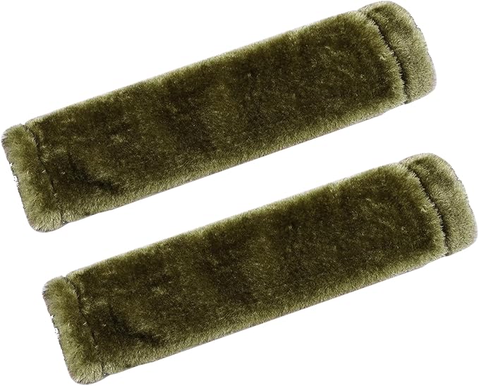 MOONET 2 Packs Car Seatbelt Covers Shoulder Pad for More Comfortable Driving, Universal Seat Belt Cover for Handbag Camera Backpack Straps, Soft Faux Sheepskin Wool Seat Belt Cushion (Olive)