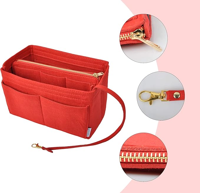 Vercord Felt Organizer Insert for Purse Handbag Tote Bag in Bag Inside Shaper Divider Neo Red Medium