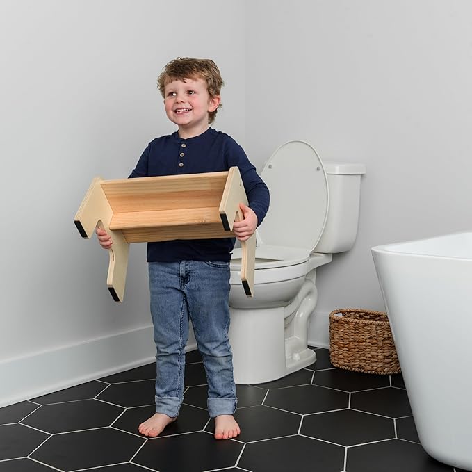 OCODILE 1-Step Wooden Step Stool for Toddlers | Kids Step Stool for Bathroom Sink, Kitchen, and Potty Training | Non-Slip Stool for Toilet Independence | Wooden Step for Children Ages 2+ Varnished