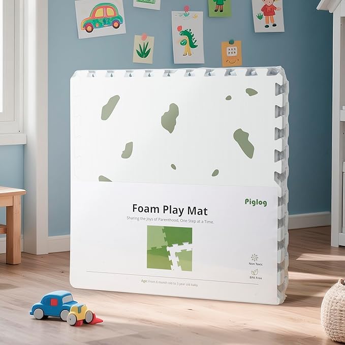 PIGLOG Baby Foam Play Mat-72”x 48” Baby Playmat,6-Piece Interlocking Foam Floor Tiles,Waterproof Crawling Mat,Puzzle Mat for Infants and Toddlers,Non Toxic Play Mat for Baby Tummy Time Mat(Spot)