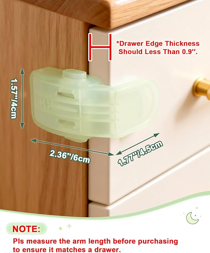Luminous Lock for Drawer, Roctee 6 Pack Drawer Cabinet Locks Glow in The Dark Button Furniture Latch Kitchen Cupboard RV Barn, Night Easy Unlock, Fluorescent Decor
