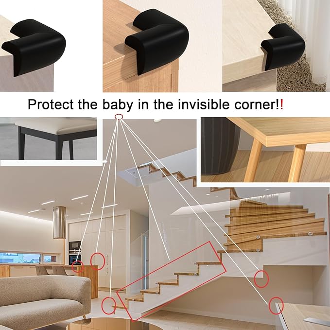 12 Pack Soft Corner Protector Baby Proofing Edge & Corner Guards, Furniture Safety Bumper for Table, Fireplace, Stair, Cabinet, (Black)