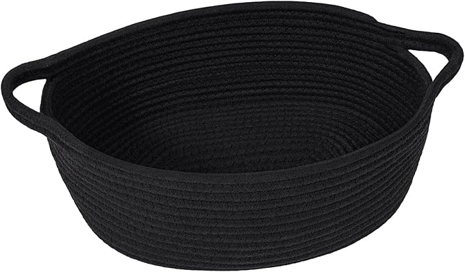Goodpick Small Woven Basket, Baskets for Gifts Empty, Baby Basket with Handles, Black Baskets for Organizing, Dog Toy Basket, Rope Baskets for Storage, 12" x 8" x 5"