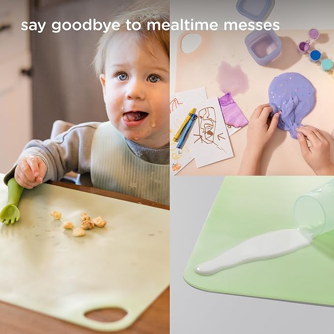 Olababy Fold N Go Silicone Placemat w Travel Case | Dishwasher Safe, BPA Free, Non-Slip, Waterproof | Mini Dining Mat for Infants, Babies, Toddlers and Kids (2, Kiwi/Blueberry)