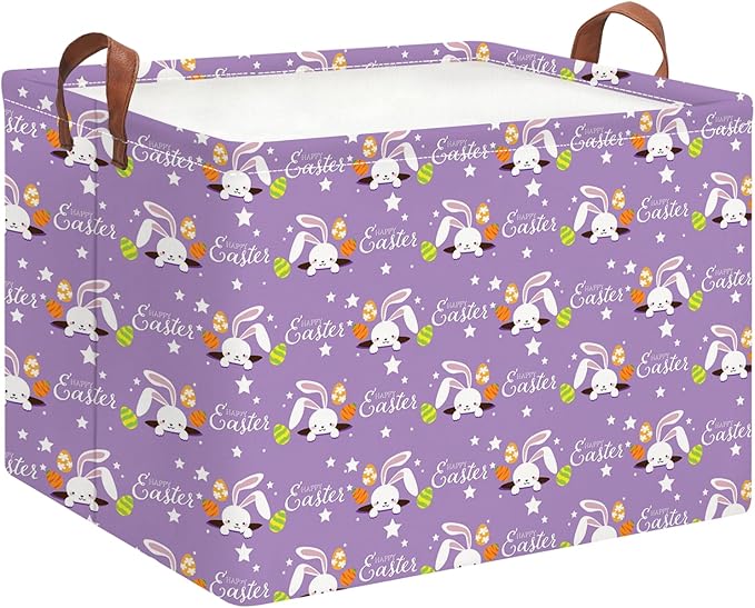 HKEC Rectangle Storage Basket with Handles,Collapsible Storage Bin,Books Box,Gift Basket(Purple Easter)