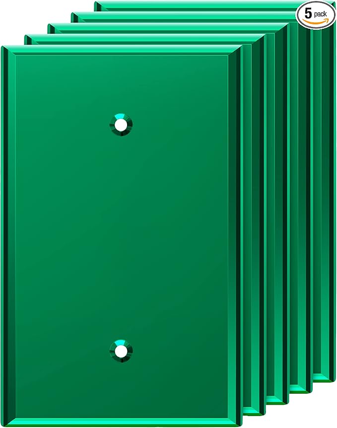 LIDER Reflective Acrylic Blank Wall Plate, Mirrored Blank Device Cover, Plexiglass Wall Plate, Acrylic Glass, Oversized 1-Gang 5.25" x 3.44", LWP-01O-AGR5P, Green, 5 Pack