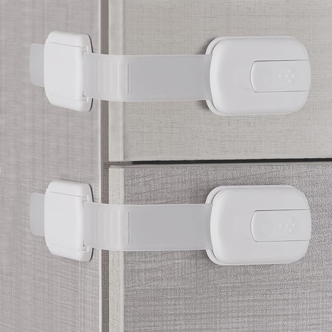 Baby Proofing Straps Locks, (12 pack) Child Safety Locks for Cabinet, Drawers, Fridge, Dishwasher, Cupboard, Toilet Seat, Oven, Trash Can, The Fastest and Easiest Install of Childproof Lock