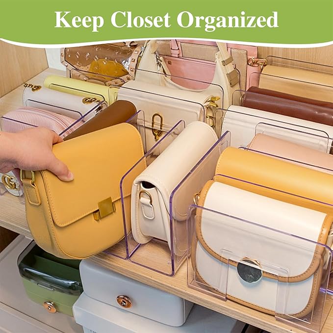 2 Pcs Purse Organizer for Closet, Acrylic Clear Purse Storage Organizers, Closet Organizers and Storage Purse Handbag Divider Holder, 4 Sections Purse Organizers Dividers in Bedroom Office (green)