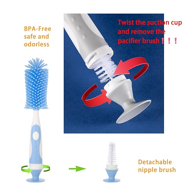 Chemimoso Multifunctional Cleaning Brush, Baby Bottle Brush, Bottle Brush Cleaner, Rotate The Suction Cup to Obtain The Small Bristle Brushes, Set Z, Green, Nylon and Nylon Brush