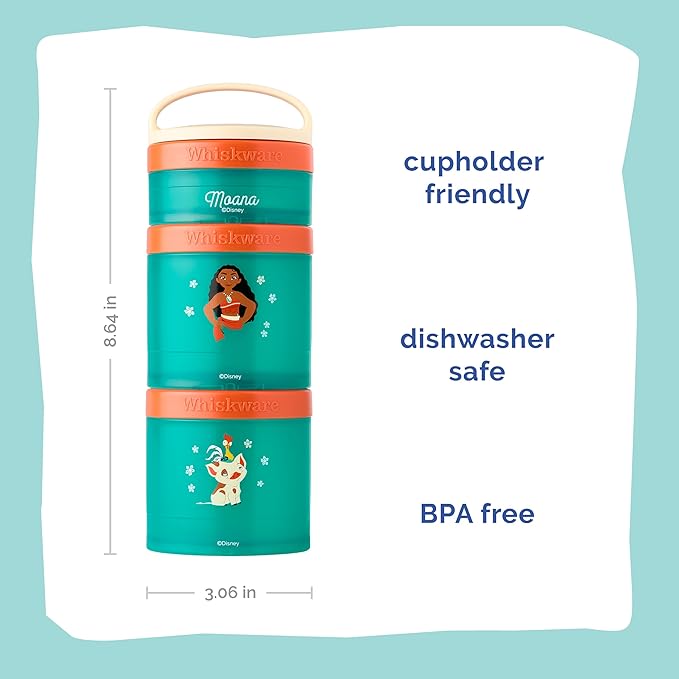 (Moana) DiSNEY PRINCESS Whiskware Stackable Snack Pack - 3 Jar + Handle - Blue/Orange/Pink