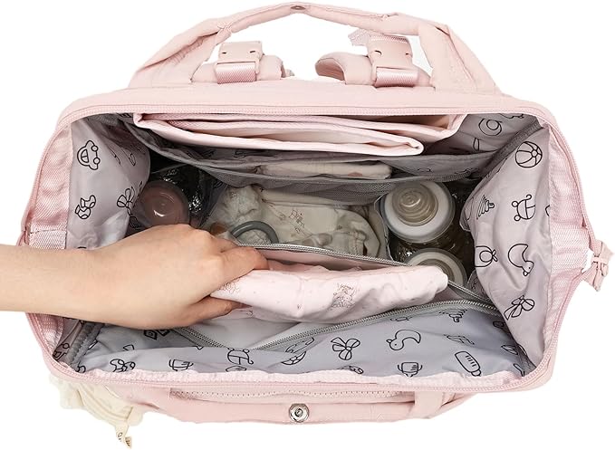BELALIFE Baby Diaper Backpack Bag, Baby Essentials Travel Backpack for Moms Dads, with Changing Pad, Insulated Bottle Holders & Stroller Straps, Pink