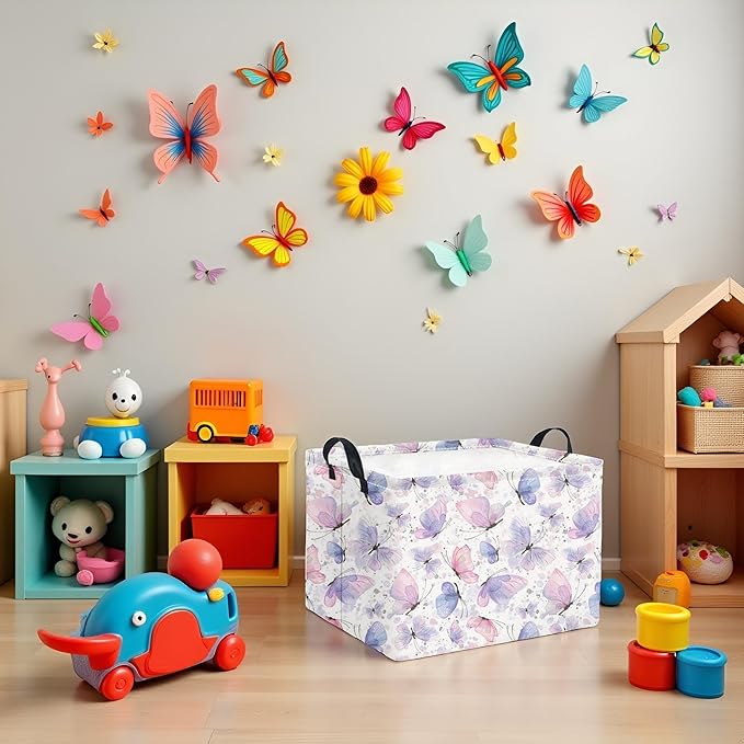 TIBAOLOVER Rectangular Kids Storage Basket for Home Kitchen Girls Cute Storage Bin Organizer Shelf Book Room Decor(Fancy Butterfly)