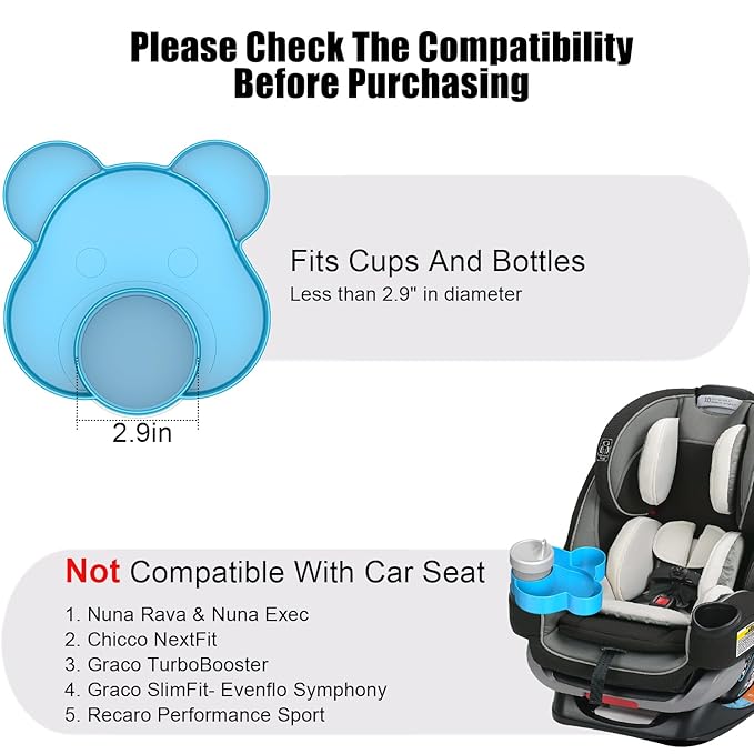 Car Seat Tray - Convert Cup Holder to Snacks, Toys Tray for Kids Travel, 360 Rotatable (Blue)