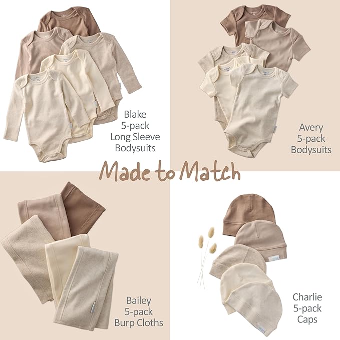 Butterblu Bailey 5-Pack Burp Cloths 100% Organic Cotton Knit for Newborn & Baby Boys & Girls, Natural, One Size