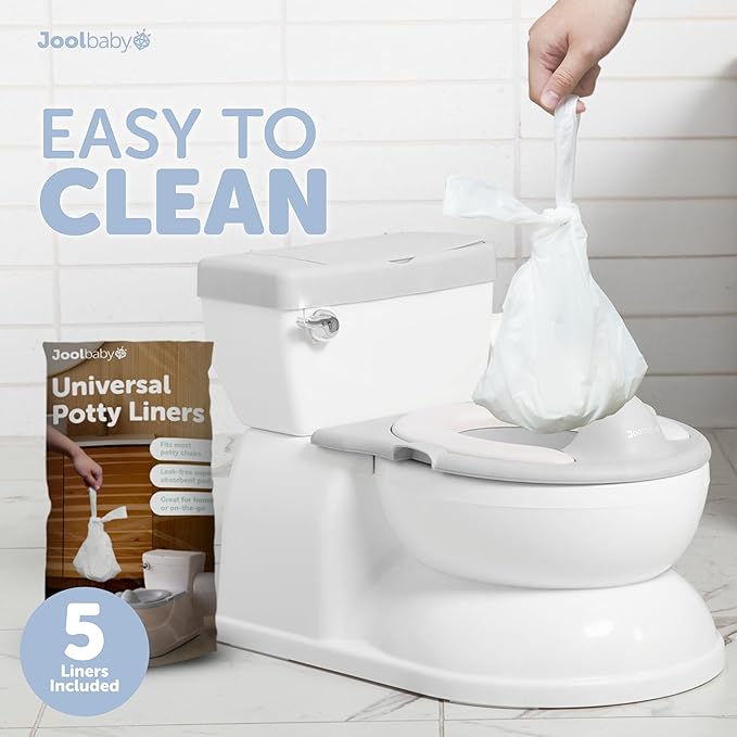Real Feel 2-in-1 Potty with Wipes Storage, Flushing Sounds & Disposable Liners - Realistic Toilet - Easy to Clean & Assemble - Jool Baby (Gray)