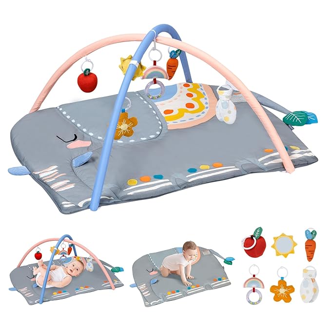 BEINGMATE Care Baby Play Gym Tummy Time Mat, Oversize Elephant Activity Mat with 6 Detachable Toys, Promote Motor Skills & Sensory Development Mat, Newborn Infant Baby Essentials Gift