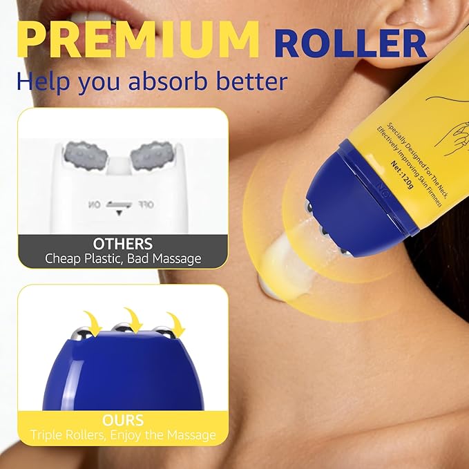 Neck Firming Cream with Massage Roller Hydrating & Tightening & Lifting Cream Silky Texture for Woman