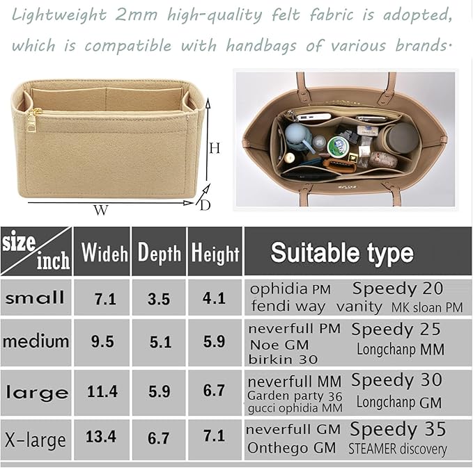 Lckaey Purse Insertsfor Speedy 20 Organizer Insert, for monogram bag, HandBag protective insert Tote Bag and hand bag protector, organizer insert 1083Khaki-S