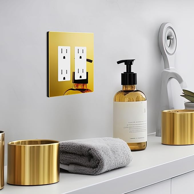 LIDER Double Decorator Wall Plate, Impact Resistant, Mirrored Acrylic, Plexiglass, Reflective Finish, Modern Upgrade, Screwless Light Switch/Outlet Cover, Mid-Size 2-Gang 4.88" x 4.92", Acrylic Gold