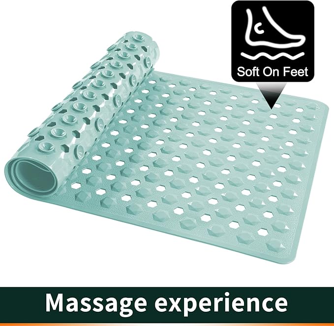 Yimobra Bath Tub Mat Non Slip, 34.5"x15.5" Long Shower Mat, Machine Washable Bathmat with Drain Holes and Suction Cups, Soft on Feet, Bathroom Essentials, Light Green