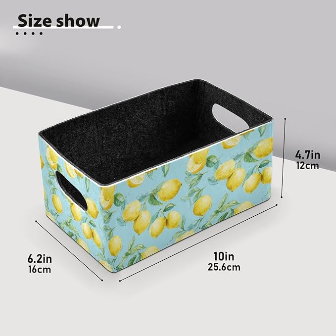 Kcldeci Lemon Fruit Summer Storage Bins Baskets for Organizing 2Pack, Sturdy Storage Basket Foldable Storage Baskets for Shelves Closet Nursery Toy