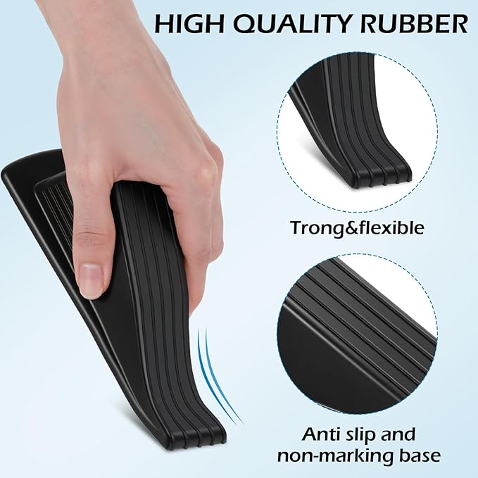 8 PCS Large Rubber Door Stoppers, Heavy Duty Non-Slip Wedge Rubber Door Stoppers Tall up to 2 Inch Hotel Carpet Hardwood Concrete and Tile Stackable Black 6.2 X 3.4 X 2 Inches