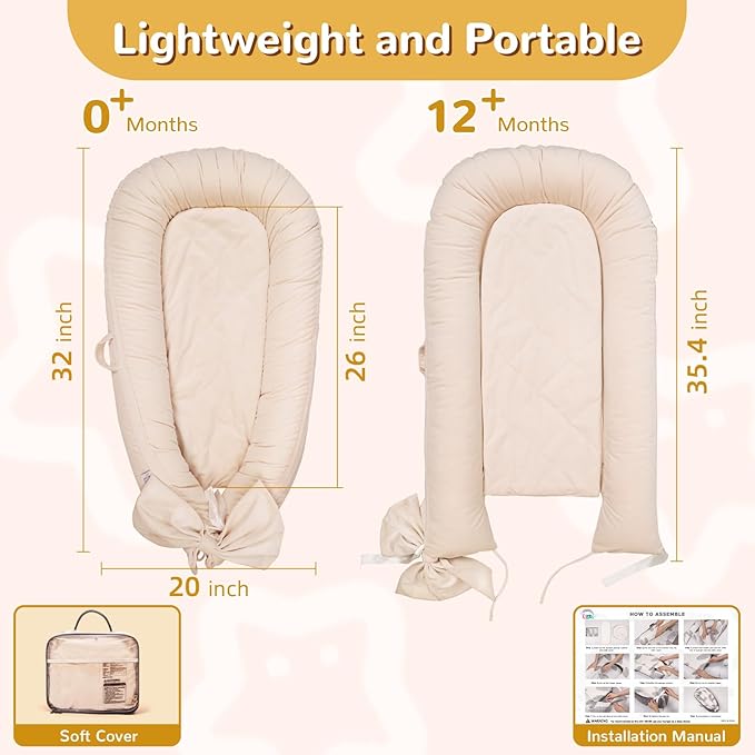 EAQ Baby Lounger, Infant Lounger for Newborn,Portable Baby Nest Cover Breathable & Soft, Newborn Essentials