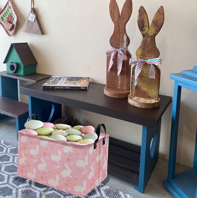 KUNRO Bunny Easter Basket Storage Basket Gift Shelf Basket Storage Bin, Nursery Basket Organizer Box for With Handles for Room Deco
