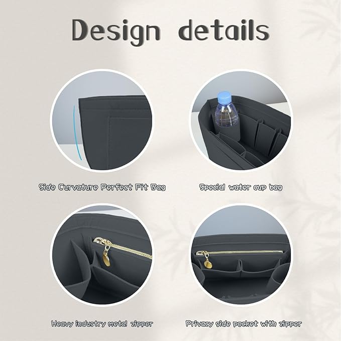 Lckaey Organizer Insert For Long Champ Le Pliage Purse organizer Premium Felt 1012-25Grey-S