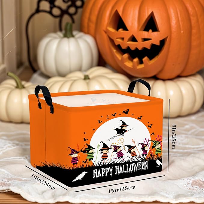 ASKETAM Halloween Basket Gift Cute Pumpkin Ghost Parties Decor Kid Trick or Treat Basket for Boys and Girls Rectangular Storage Bin Box (Witch)