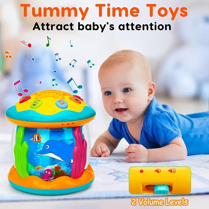 Baby Toys 6 to 12 Months Ocean Projector Rotating Musical Light Up Tummy Time Toys for Infant 0-6 3-6 Months Baby Aquarium Crawling Toys 4 5 6 7 8 9 12-18 Months Birthday Gifts for 1 Year Old Boy Girl