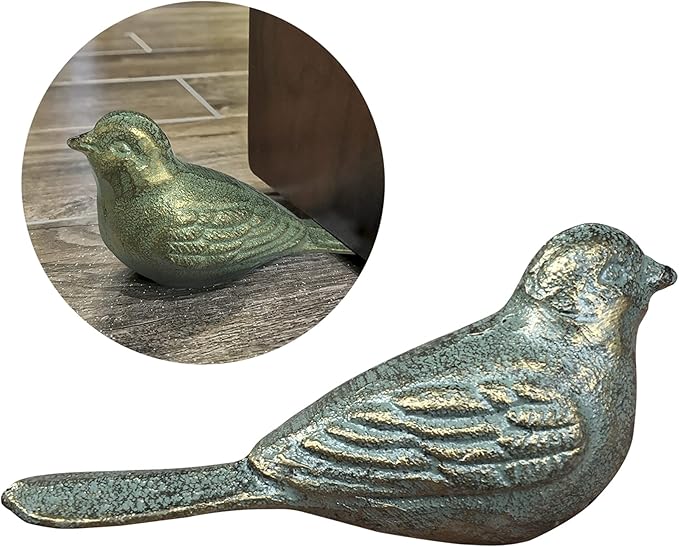 Cast Iron Door Stop Decorative Door Stoppers for Bottom of Door, Cute Bird Doorstop Animal Wedge Farmhouse Vintage Floor Decor, Antique Gold-Green