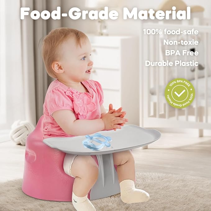 Seat Tray Accessory Compatible with Bumbo Floor Seat, Tray Surface for Feeding and Play, Easy to Clean and Install, for Baby Boys and Girls 3 to 12 Months, Grey