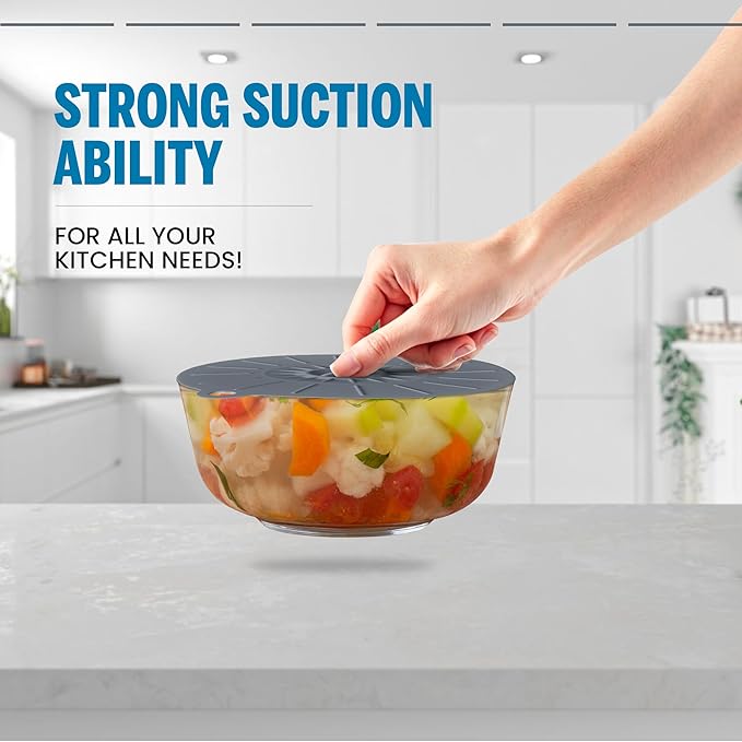 Basic Haus Microwave Cover Silicone Lids - Set of 5: 6, 8, 10, 12 and 13.8 inches - Suction Covers for Pots, Pans, Bowls, Cups, Skillets - Splatter Protection - Easy Food Storage - BPA Free
