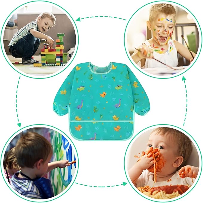 Accmor 5 Pack Long Sleeve Bibs, Baby Smock Waterproof Sleeved Bib Smock for Baby Toddler 6-36 Months