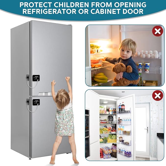 Hoteam 24 Pack Refrigerator Lock with 12 Keys Fridge Locks Combination Adhesive Child Safety Cabinet Freezer Door Lock Adult File Drawer Kitchen Appliance Furniture Closet (Black)