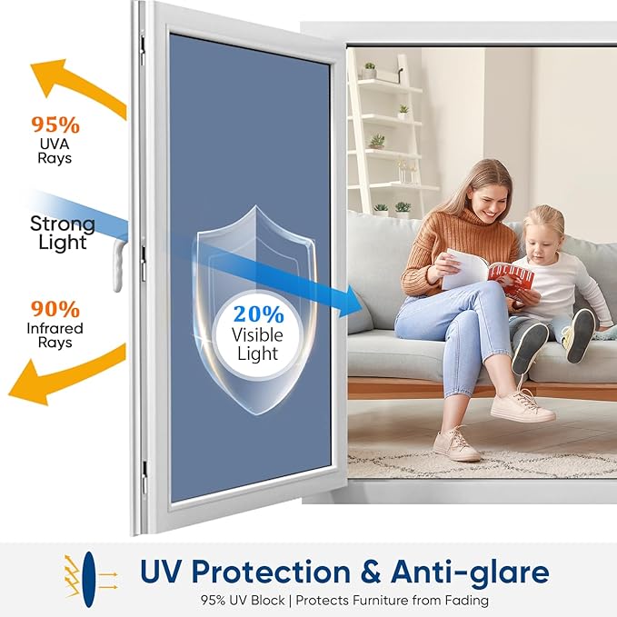 SUNBABY Window Tint for Home, One Way Privacy Film Heat & UV Blocking, Static Cling No Glue Renter Friendly Cover for Home Bedroom, Office & Sliding Glass Door, 23.6 x 78.7 Inch with 3 Tools, Blue