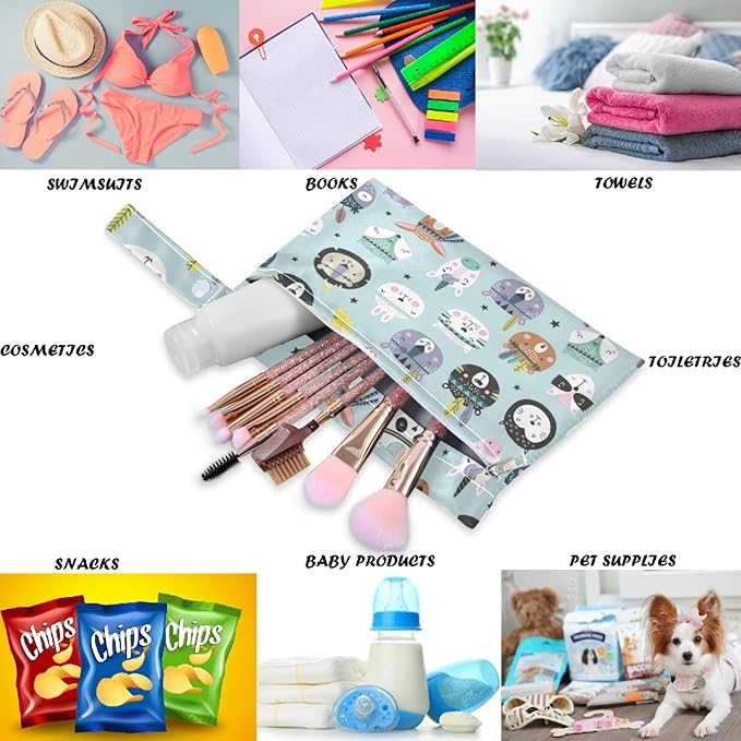 visesunny Funny Bear Unicorn Animal 2Pcs Wet Bag with Zippered Pockets Washable Reusable Roomy for Travel,Beach,Pool,Daycare,Stroller,Diapers,Dirty Gym Clothes, Wet Swimsuits, Toiletries