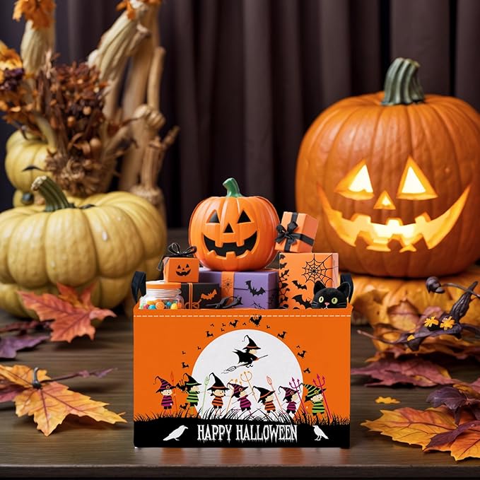 ASKETAM Halloween Basket Gift Cute Pumpkin Ghost Parties Decor Kid Trick or Treat Basket for Boys and Girls Rectangular Storage Bin Box (Witch)