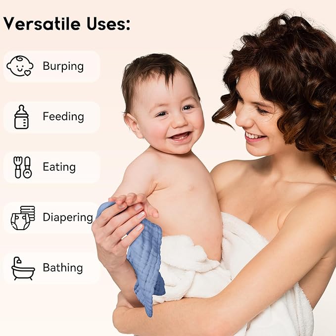 Unnivoll Muslin Burp Cloths Baby 12''X12'', Baby Washcloths 6 Pack, 100% Cotton Baby Wash Cloths Absorbent and Soft for Newborn Infants Kids Boys Girls - Sapphire Blue
