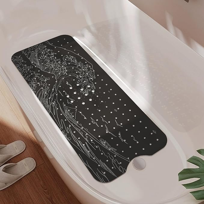 Non Slip Bathtub Mat, Flower Bath Mat for Tub, Extra Long Bathtub Mat Shower Mat with Suction Cups and Drain Holes for Elderly Kids Toddler Baby 40 X 16 Inch