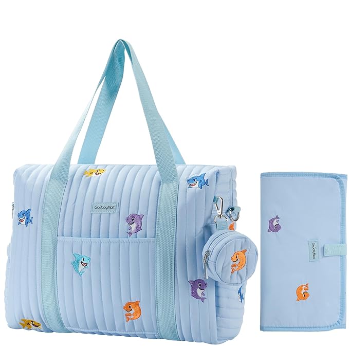 GOBABYMART 3pc Diaper Bag Tote Set, Hospital Bag for Labor & Delivery, Maternity Travel Bag with Changing Pad & Pacifier Case