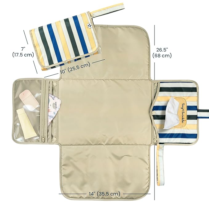 Tiny Twinkle Portable Diaper Changing Pad | Waterproof, Wipeable & Compact Baby Changing Pad for Travel | Smart Wipes Pocket & Organized Storage| Newborn Shower Gift (Retro Stripes)